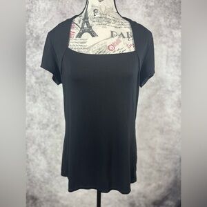 White House Black Market Elegant Black Short Sleeve Square Neckline Top Size L
